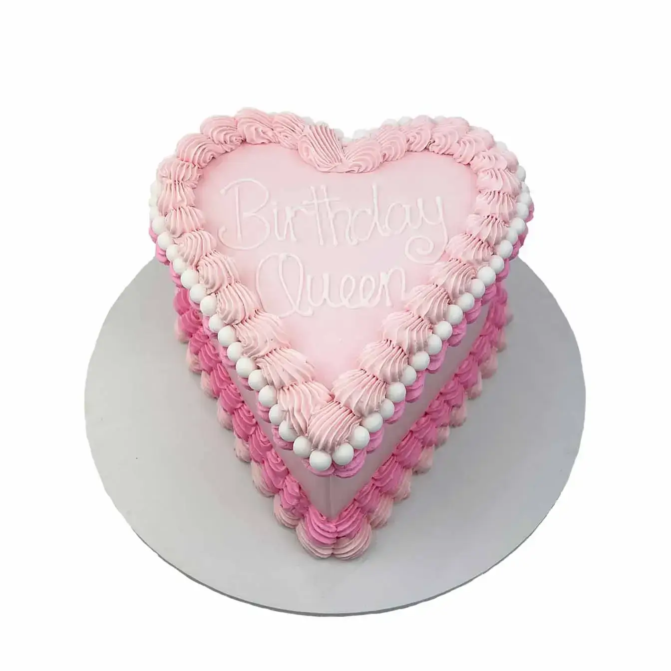 Rustic Pink Heart Piped Cake - A cake with delicate heart piping in rustic pink, a graceful centerpiece for celebrations filled with love and simplicity.