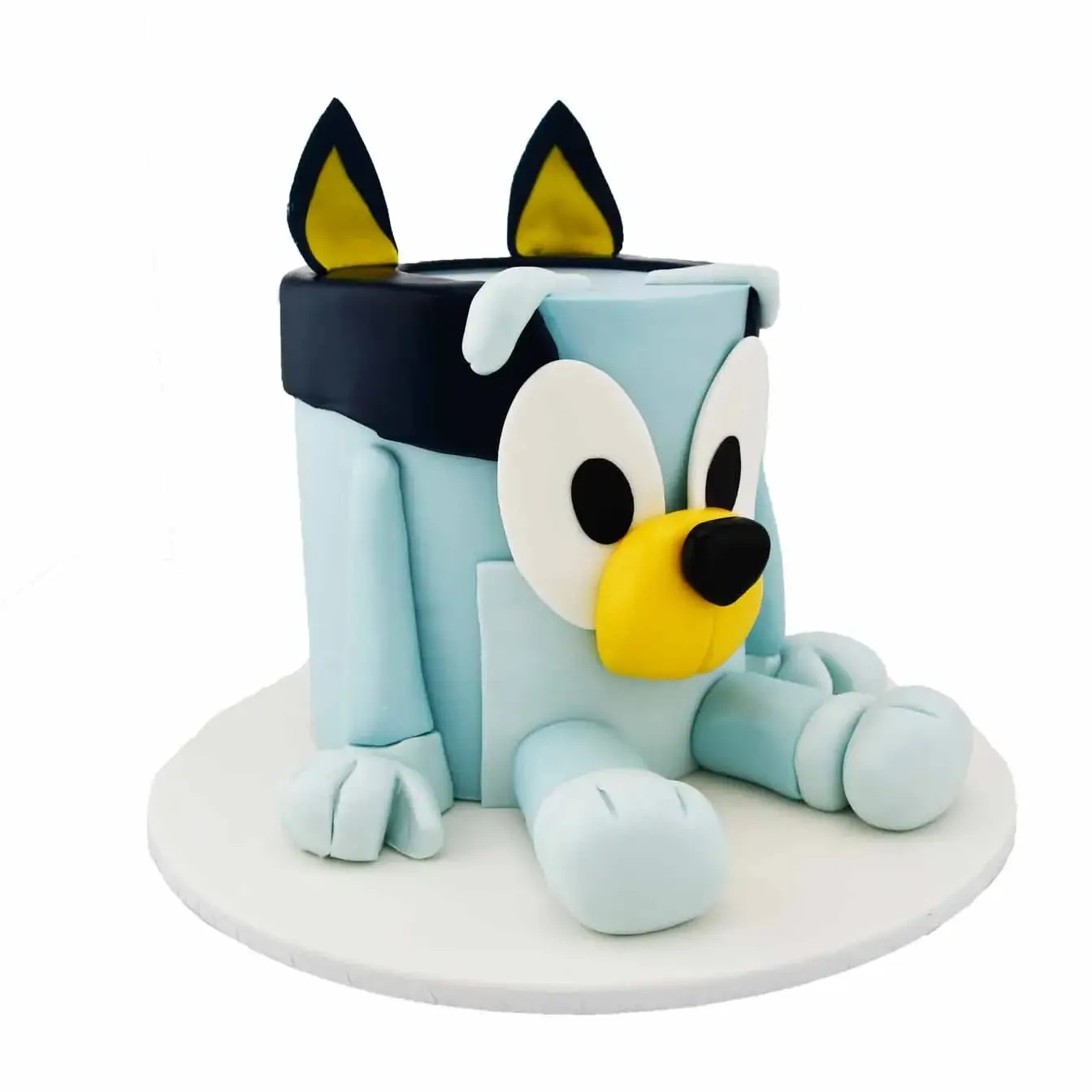 3D Bluey cake with intricate details, featuring Bluey's signature blue fur and facial features. Perfect centerpiece for a Bluey-themed party