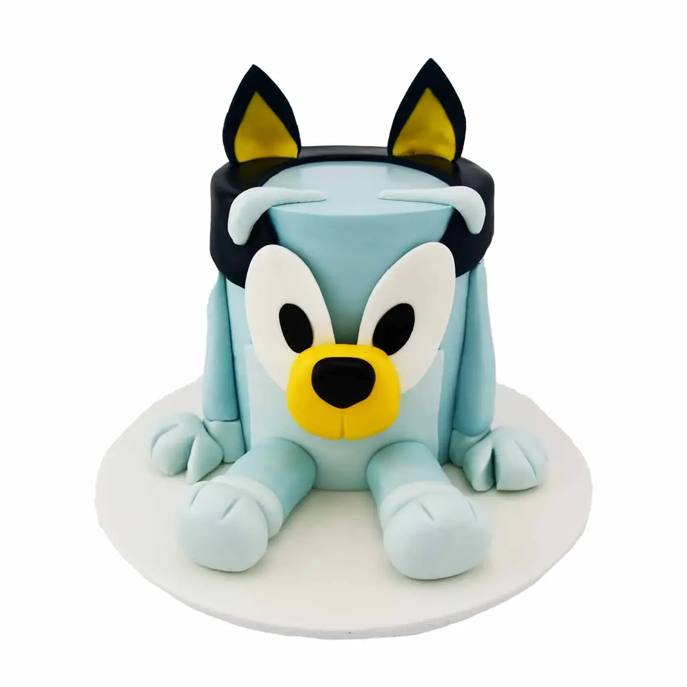 3D Bluey cake with intricate details, featuring Bluey's signature blue fur and facial features. Perfect centerpiece for a Bluey-themed party
