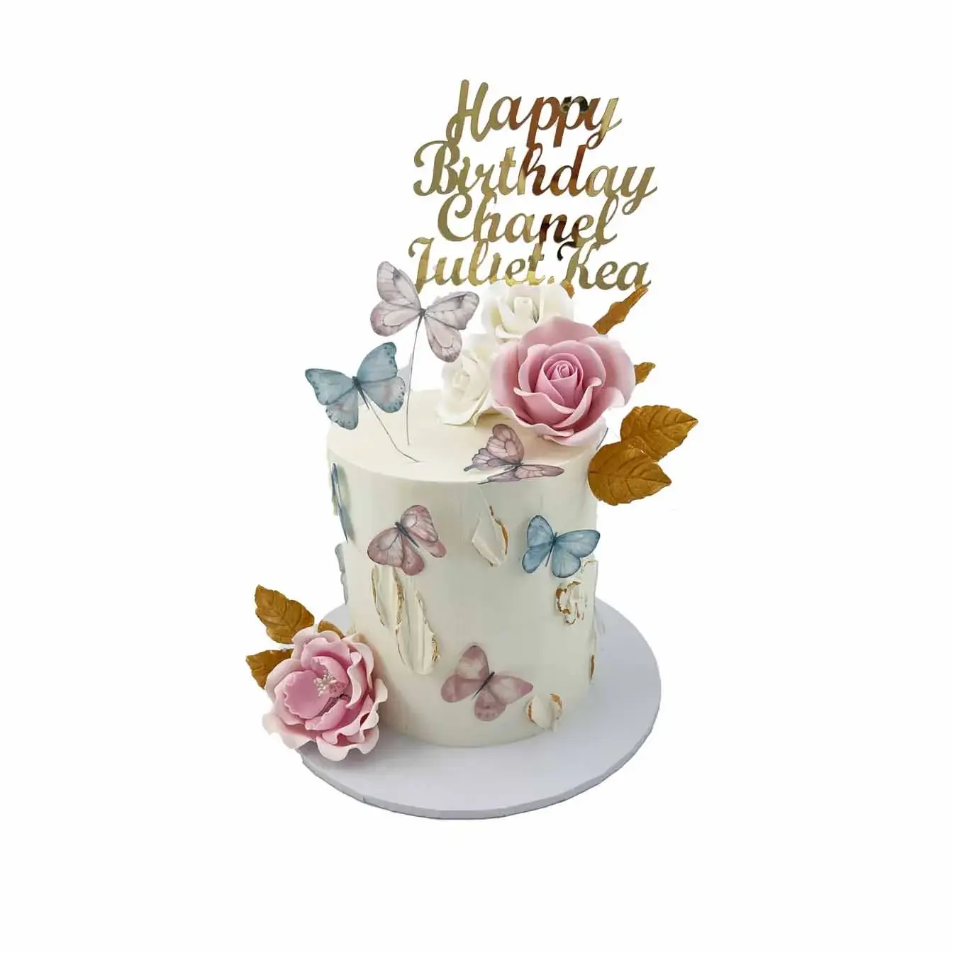Enchanting Butterfly Garden Cake - A cake adorned with delicate flowers and vibrant butterflies, a captivating centerpiece for celebrations filled with the beauty of nature.