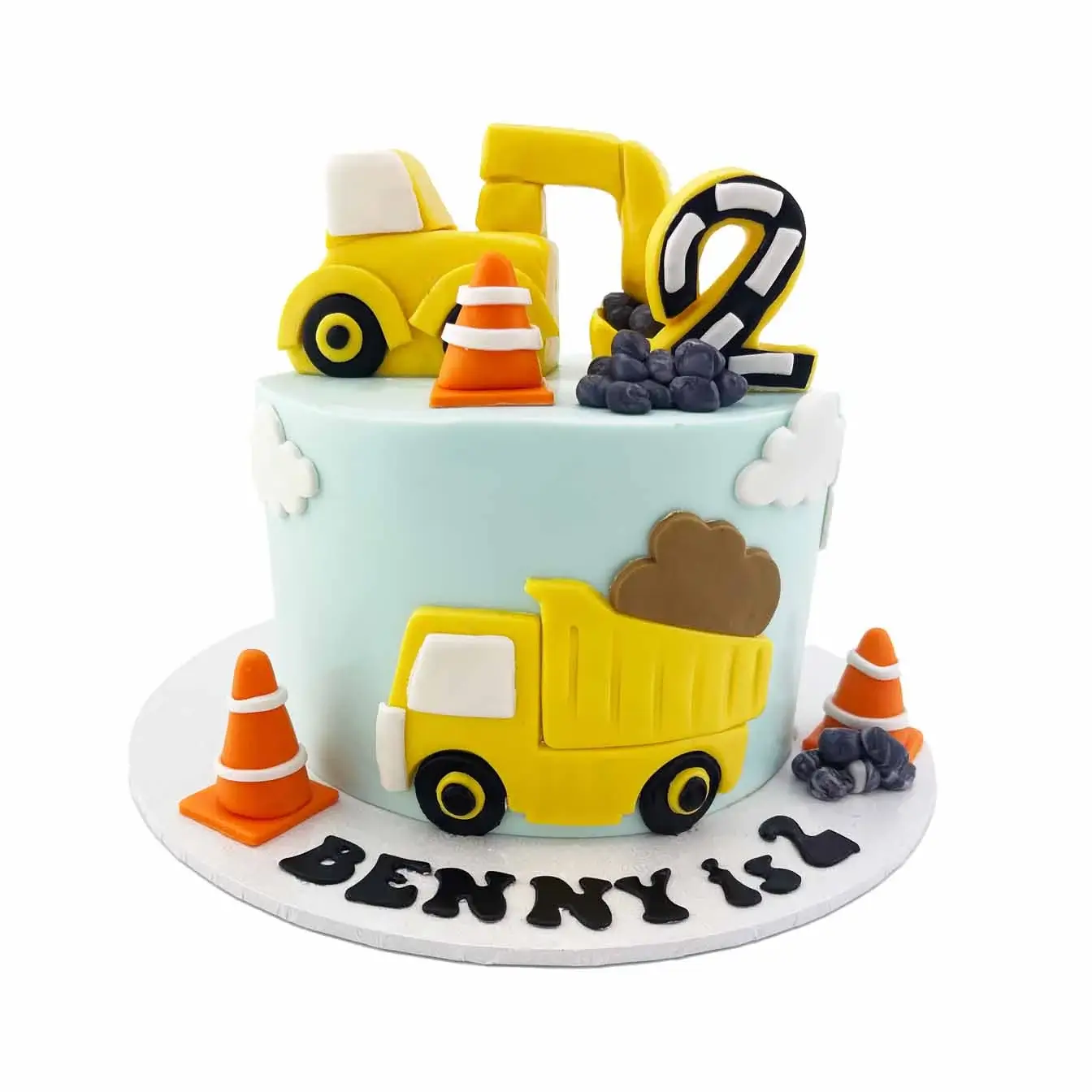 Make your little builder's day with our Kids Construction Cake! Featuring a model digger, cutout trucks, rubble, and traffic cones, this visually impressive cake is the perfect centerpiece for any construction-themed party