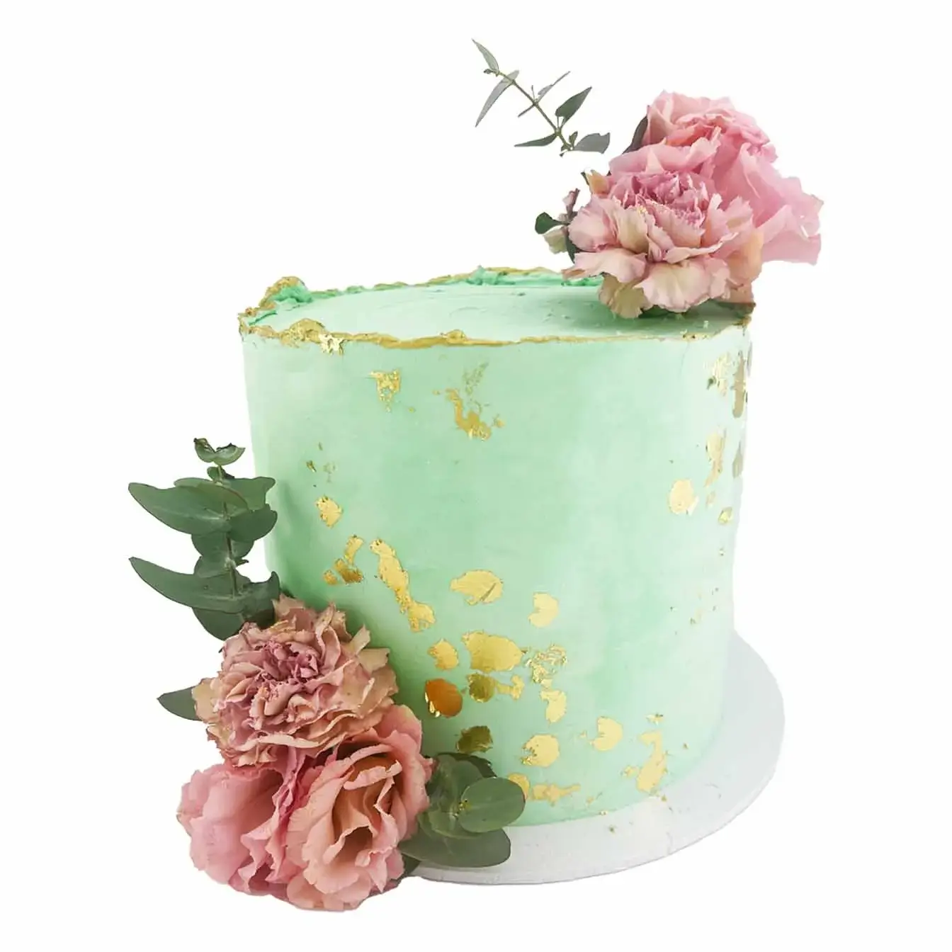 Pastel Rustic Cake with Gold Accents and Fresh Flowers
