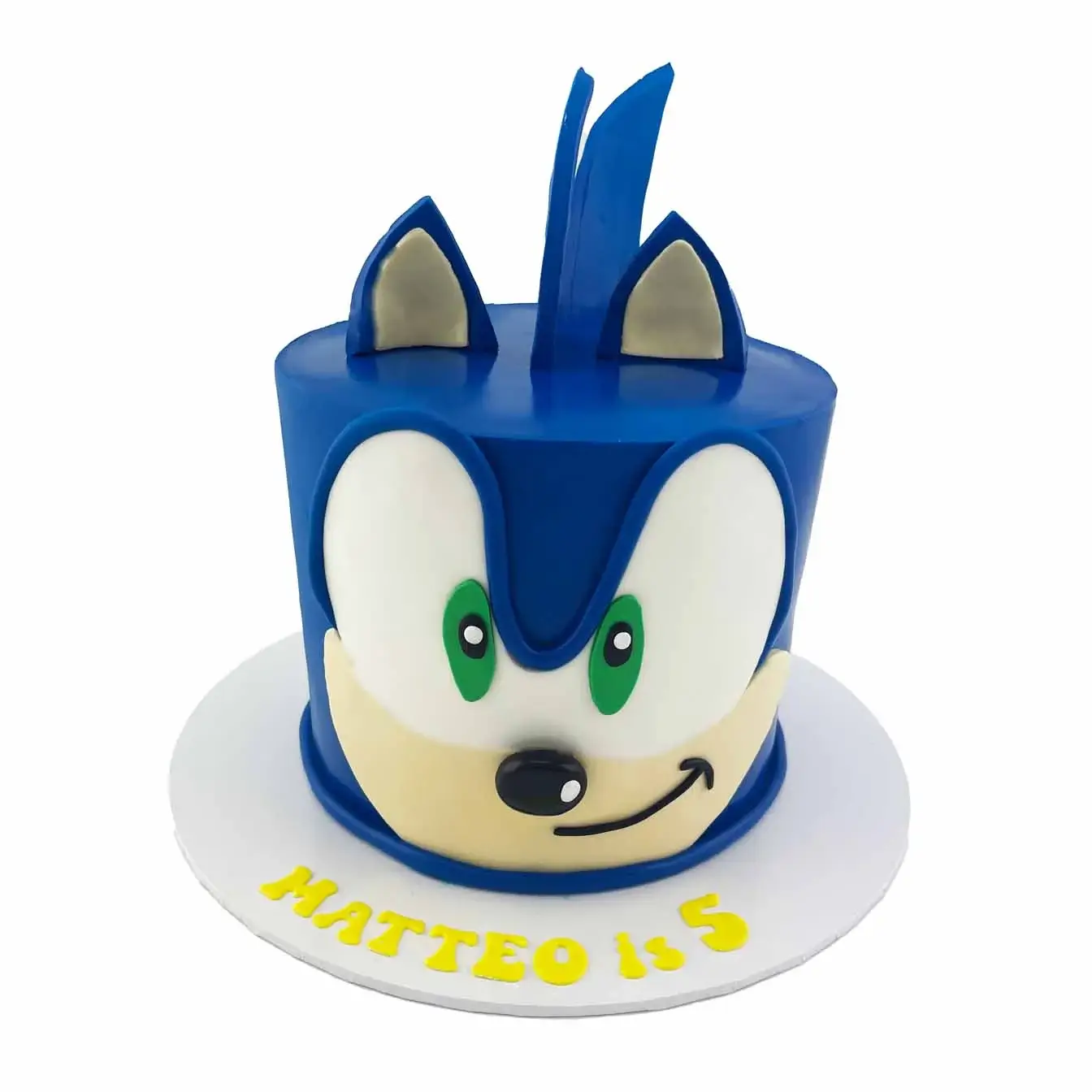 Sonic the Hedgehog cake designed to look like the iconic blue video game character, with red sneakers and a friendly smile, ideal for a Sonic-themed party or celebration.Sonic the Hedgehog cake designed to look like the iconic blue video game character, with red sneakers and a friendly smile, ideal for a Sonic-themed party or celebration.